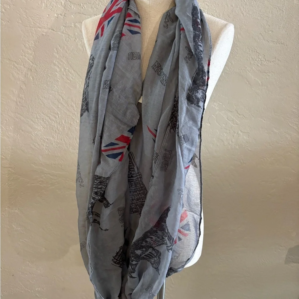 Gray Infinity scarf London Print Scarf